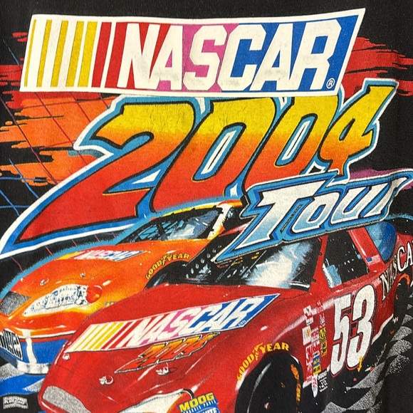 Vintage 2004 NASCAR Large Graphic Print T-Shirt Race Tour Black Y2K Dates - Picture 3 of 4